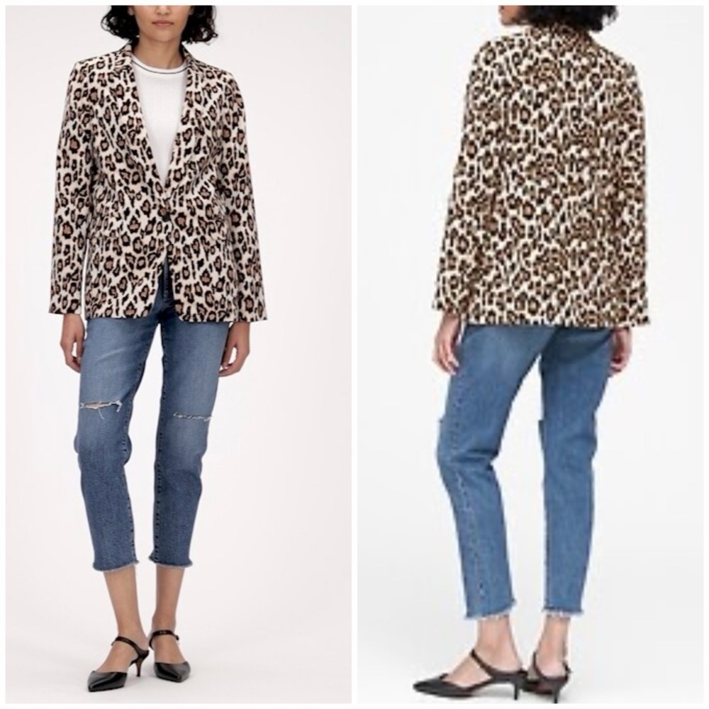 Banana Republic Leopard Soft Blazer 8 Office Work Busines Casual Animal Print